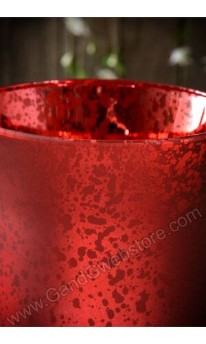 6" FROSTED MERCURY GLASS CANDLE HOLDER RED