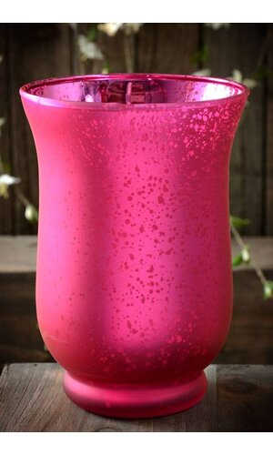 6" FROSTED MERCURY GLASS CANDLE HOLDER FUCHSIA