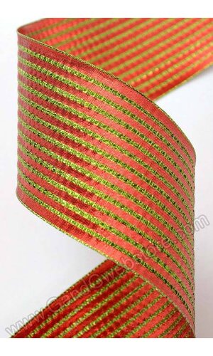 2.5" X 10YDS CRINKLE WIRED RIBBON GREEN/RED