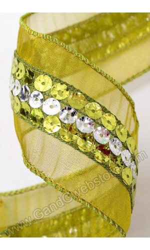 2.5" X 10YDS SEQUIN TRIM CLUB WIRED RIBBON GREEN