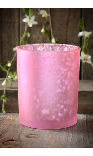 3" FROSTED MERCURY GLASS CANDLE HOLDER PINK PKG/6