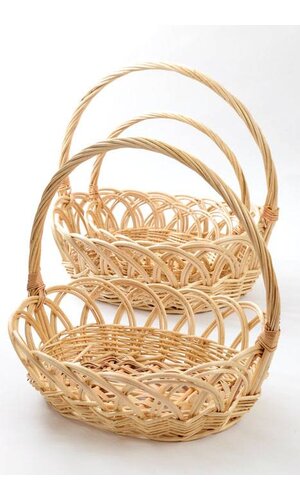 12"/13"/15" OVAL WILLOW BASKET W/HANDLE NATURAL SET/3