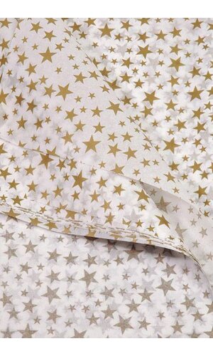 20" X 30" PRINTED TISSUE PAPER GOLD STARS ON WHITE PKG/18