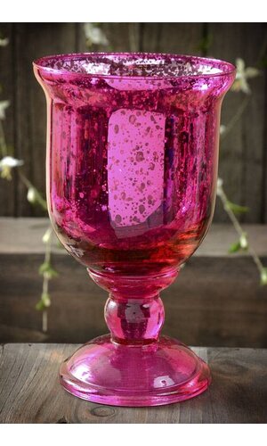 6" MERCURY GLASS CANDLE HOLDER FUCHSIA
