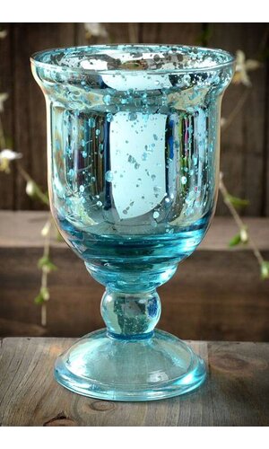 6" MERCURY GLASS CANDLE HOLDER TURQUOISE