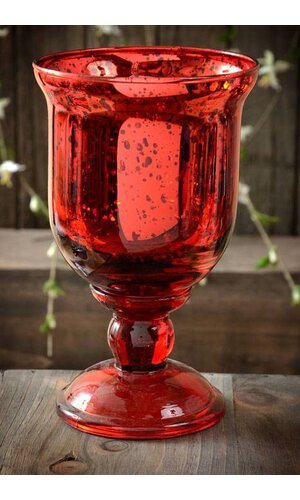 6" MERCURY GLASS CANDLE HOLDER RED