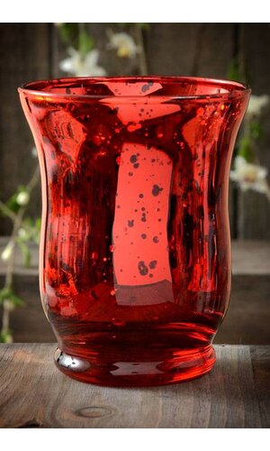 3.75" MERCURY GLASS CANDLE HOLDER RED