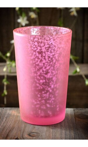 4.25" FROSTED MERCURY GLASS CANDLE HOLDER PINK PKG/6