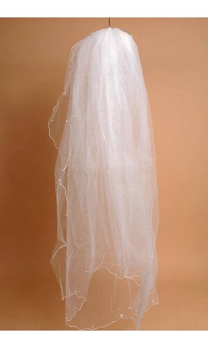 DOUBLE PENCIL EDGE W/ MIXED PEARLS VEIL IVORY