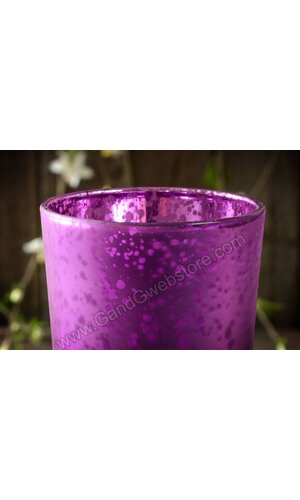 4.25" FROSTED MERCURY GLASS CANDLE HOLDER PURPLE PKG/6