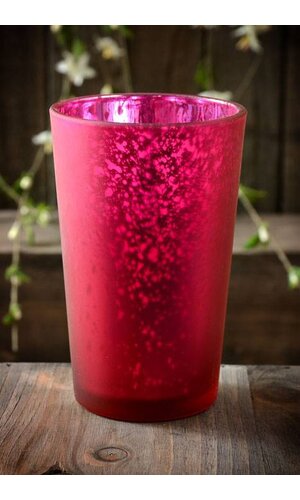 4.25" FROSTED MERCURY GLASS CANDLE HOLDER FUCHSIA PKG/6