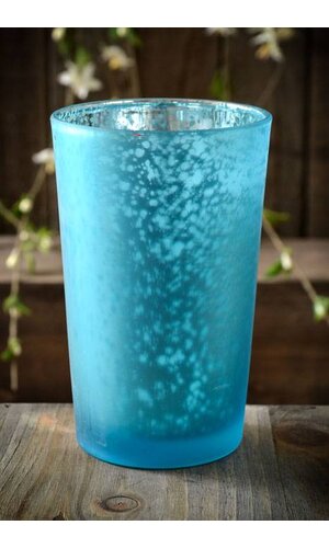 4.25" FROSTED MERCURY GLASS CANDLE HOLDER TURQUOISE PKG/6