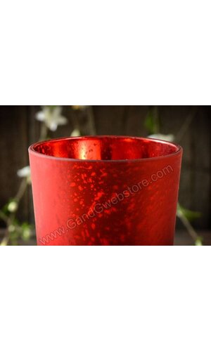 4.25" FROSTED MERCURY GLASS CANDLE HOLDER RED PKG/6