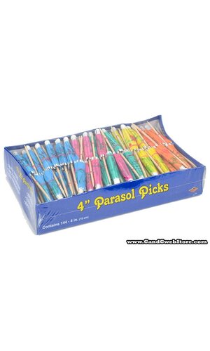 4" PARTY PARASOL PICKS BOX ASSORT PKG/144
