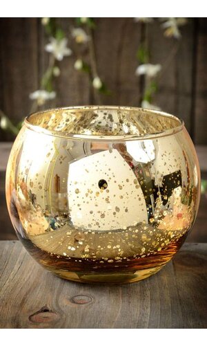 3.5" MERCURY GLASS CANDLE HOLDER GOLD
