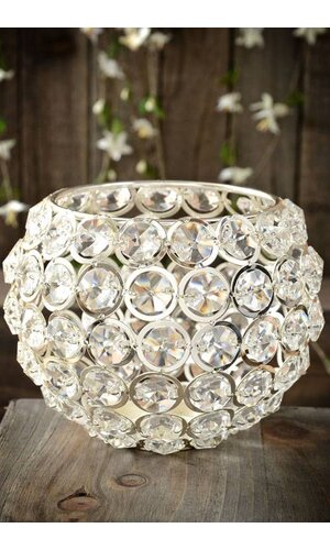 4" CRYSTAL CANDLE HOLDER SILVER