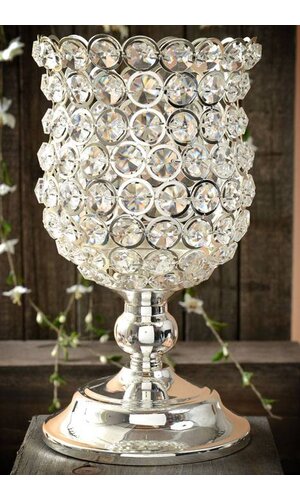 9" CRYSTAL CANDLE HOLDER SILVER