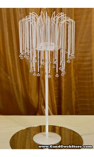 31" TABLE TOP CANDLE HOLDER W/BEADS SHINY WHITE