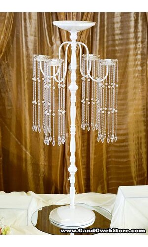 42" METAL CANDLE HOLDER W/BEADS SHINY WHITE