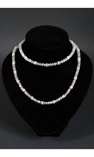 24"/12" FACETED CRYSTAL NECKLACE CLEAR/SILVER