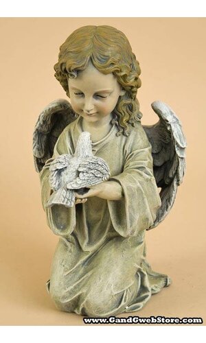 11.5" KNEELING ANGEL WITH BIRD