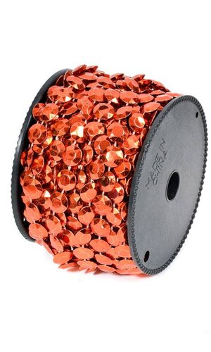 10MM X 50FT FLAT FACETED BEAD GARLAND ORANGE COPPER