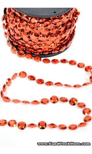 10MM X 50FT FLAT FACETED BEAD GARLAND RED