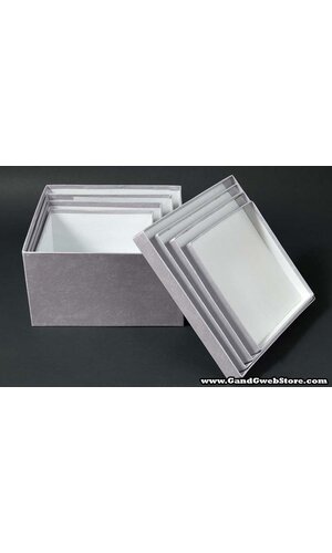 EMBOSSED SQUARE GIFT BOX SILVER SET/4