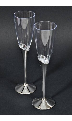 9" PLASTIC CHAMPAGNE GOBLETS SILVER/CLEAR PKG/12