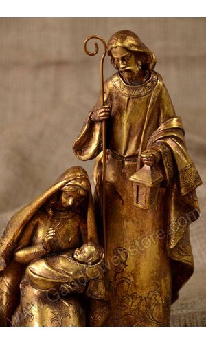 12" RESIN HOLY FAMILY ANTIQUE GOLD