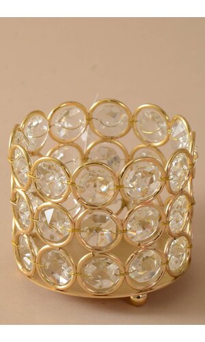 3" X 2.5" CRYSTAL BEAD CANDLE HOLDER GOLD/CLEAR