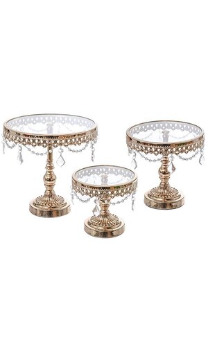 7" /9" /10.5" H ROUND CAKE STAND W/CRYSTAL GOLD