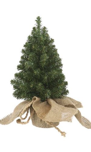 13" X 7" CANADIAN PINE TREE WRAPPED IN BURLAP GREEN