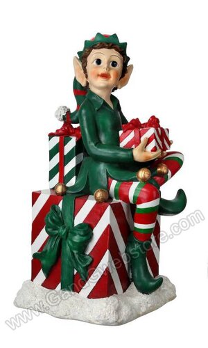 34" X 17" RESIN OUTDOOR ELF ON GIFTS