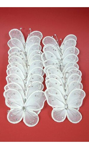 5" WIRED DECORATION BUTTERFLY WHITE PKG/20