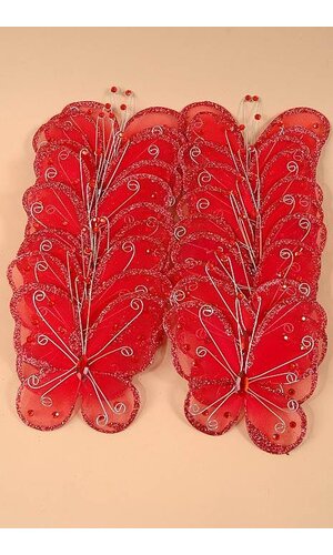 5" WIRED DECORATION BUTTERFLY RED PKG/20
