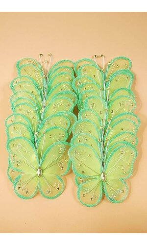 5" WIRED DECORATION BUTTERFLY APPLE GREEN