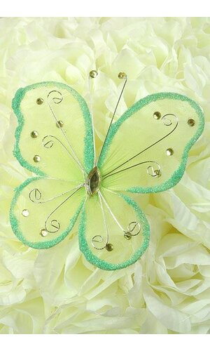 5" WIRED DECORATION BUTTERFLY APPLE GREEN