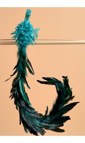 30" FEATHER & GLITTER PEACOCK WITH CLIP TEAL