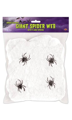 GIANT SPIDER WEB W/4 SPIDERS WHITE