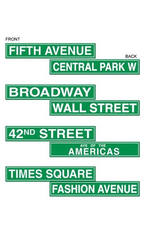 NYC STREET SIGN COTOUT GREEN/WHITE SET/4