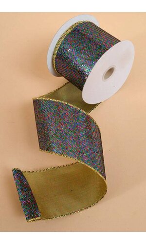 2.5" X 10YDS GLITTER WIRED RIBBON W/GOLD EDGE MULTICOLOR