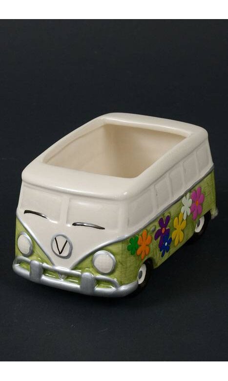 Hippie Peace Van Bus Planter Pot Ceramic Garden Vase--Basket-Candy Dish 