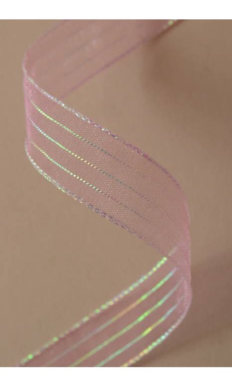#3 Striped Chiffon Ribbon 5/8 x 50 yds - Pink