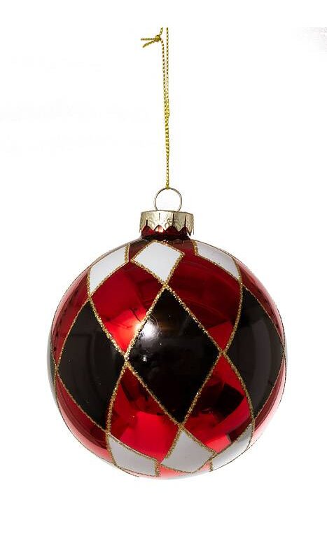 Red and Black Damask Christmas Ball Ornament Idea Ceramica