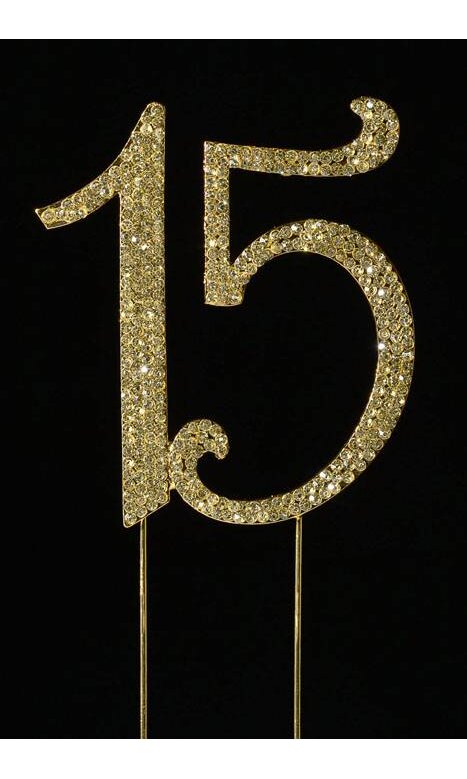 15 Heart Cake Topper - Gold Rhinestone Birthday Quinceañera Party - Ella  Celebration