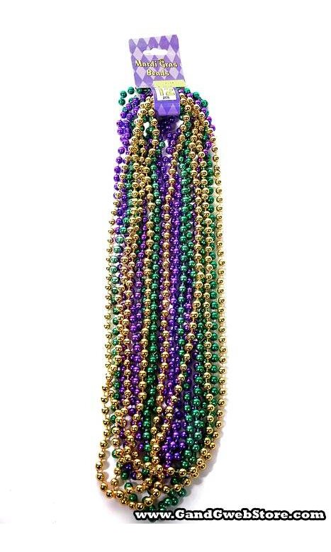 Bulk Pack of 72 Mardi Gras Colorful Beads Necklace 33 Inches Long 7mm Thick, Purple, Green, Gold Beads, Great for Party Favor Necklaces, Gasparilla