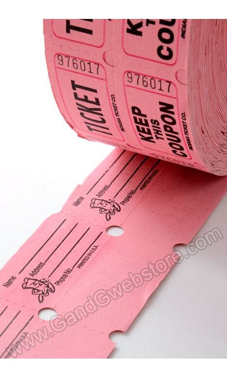 roll of 1000 Raffle Tickets Pink 