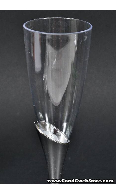 Champagne Flutes - Clear Silver Plastic Cup