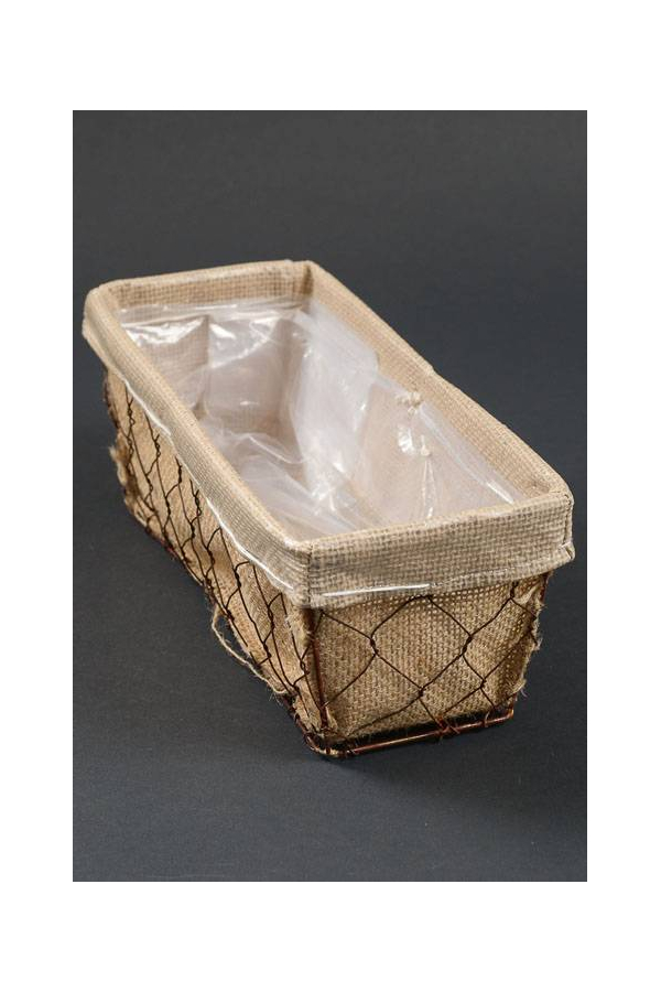 12" X 4.5" CHICKEN WIRE RECTRIANGLE PLANTER W/JUTE NATURAL